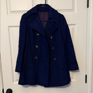 Women's Navy Double-Breasted Wool Blend Pea Coat